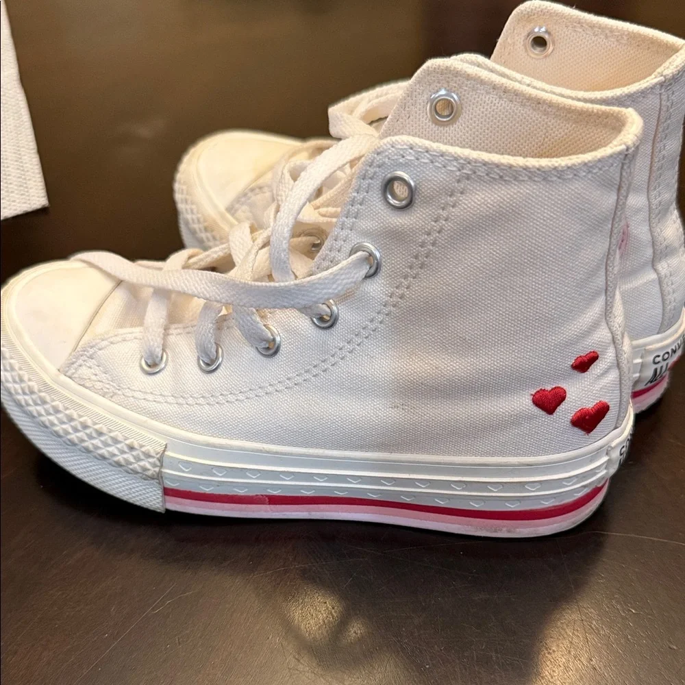 Converse Kids' White Sneakers with Red Heart Details